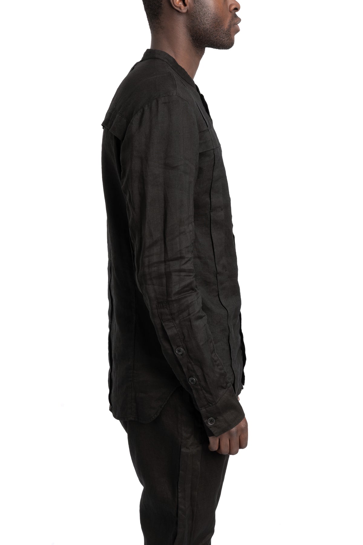 Masnada | SS26 - Woven Ramie Pleated Shirt, Black M3675