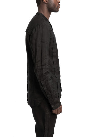 Masnada | SS26 - Woven Ramie Pleated Shirt, Black M3675