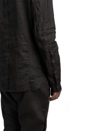 Masnada | SS26 - Woven Ramie Pleated Shirt, Black M3675
