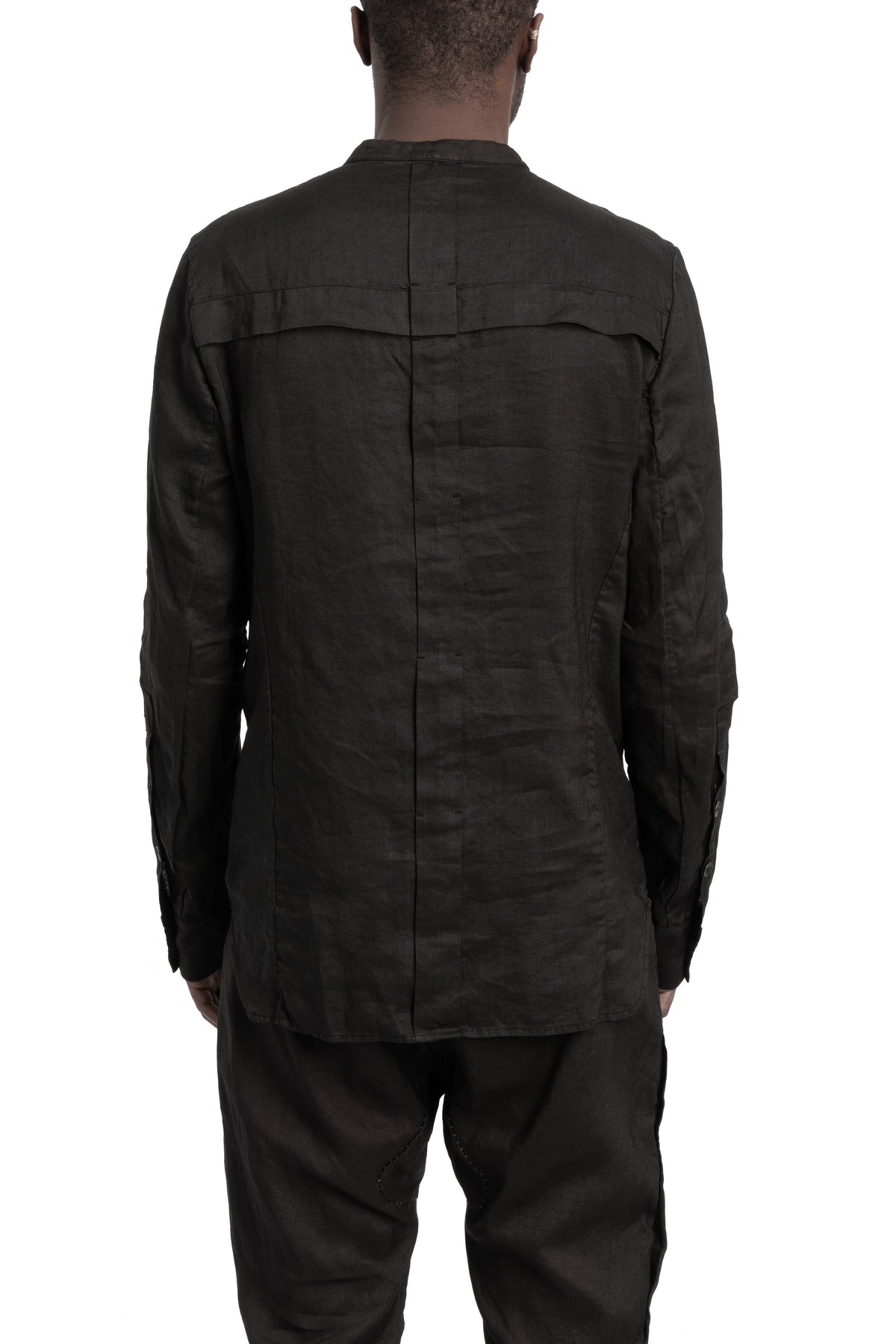 Masnada | SS26 - Woven Ramie Pleated Shirt, Black M3675