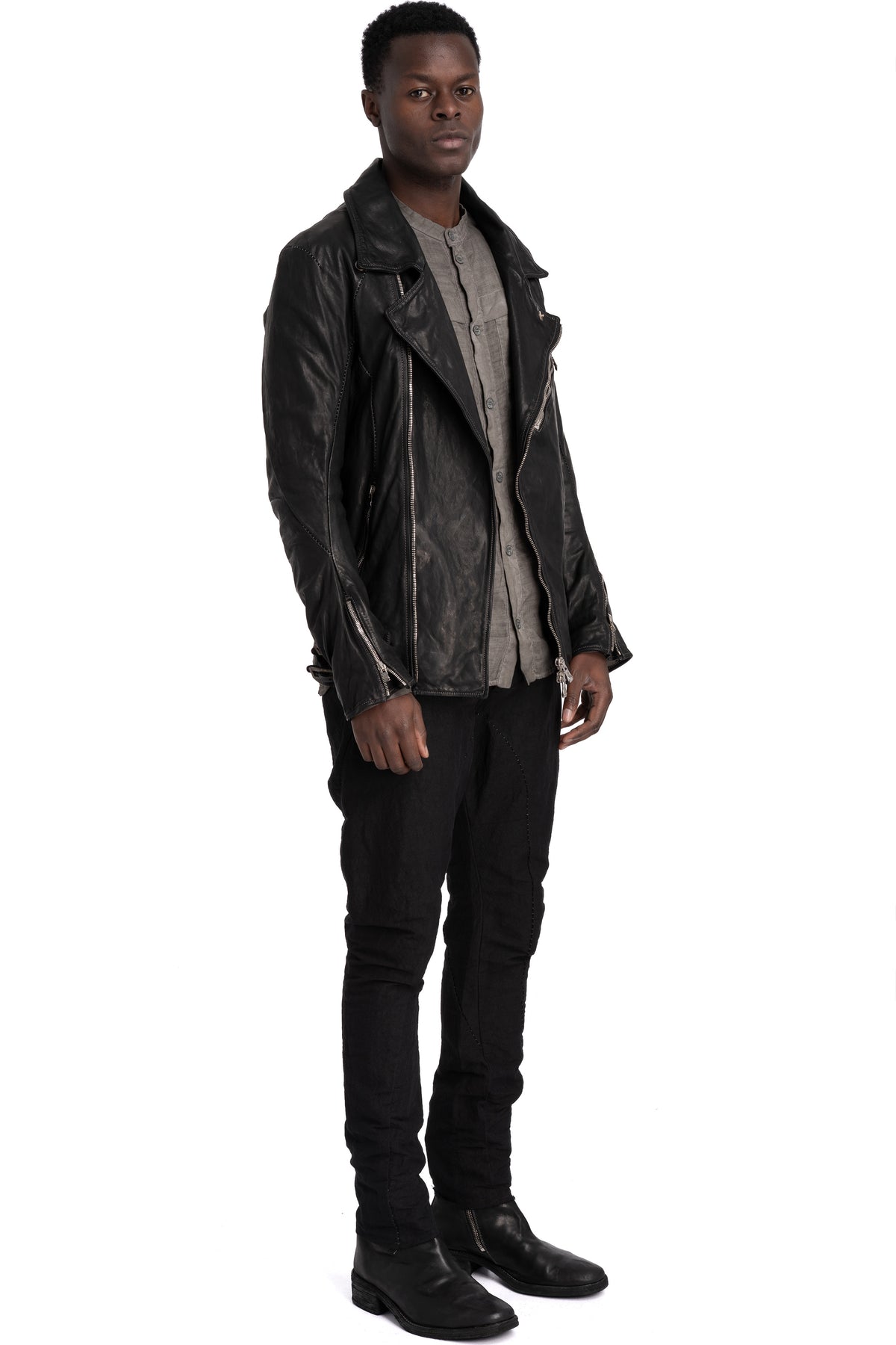 Incarnation | Scar stitch leather biker jacket, Deep black 11-41587S