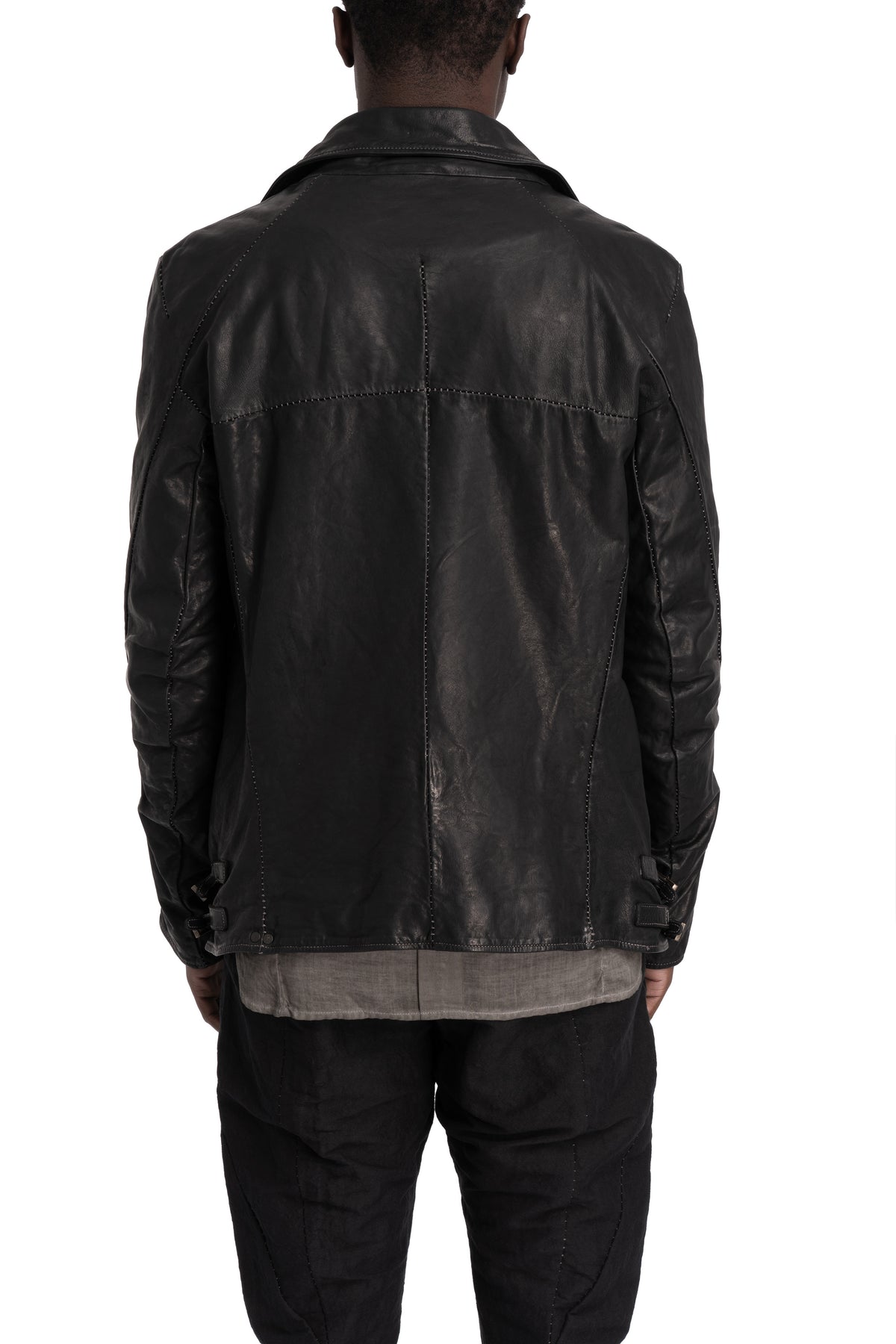 Incarnation | Scar stitch leather biker jacket, Deep black 11-41587S