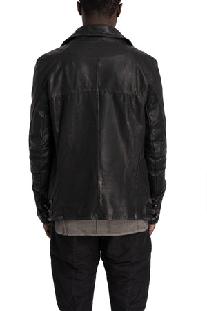 Incarnation | Scar stitch leather biker jacket, Deep black 11-41587S