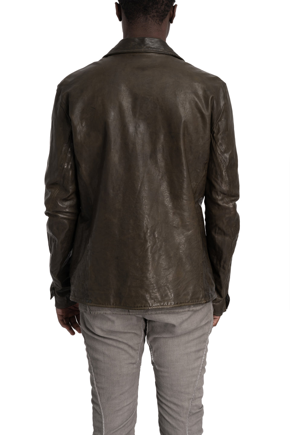 Hidden zip horse leather shirt jacket, Military