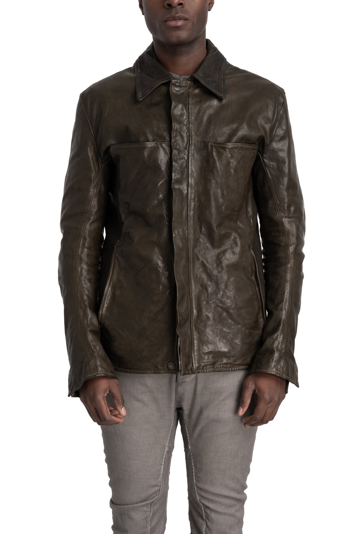 Incarnation | Hidden zip horse leather shirt jacket, 11-42007
