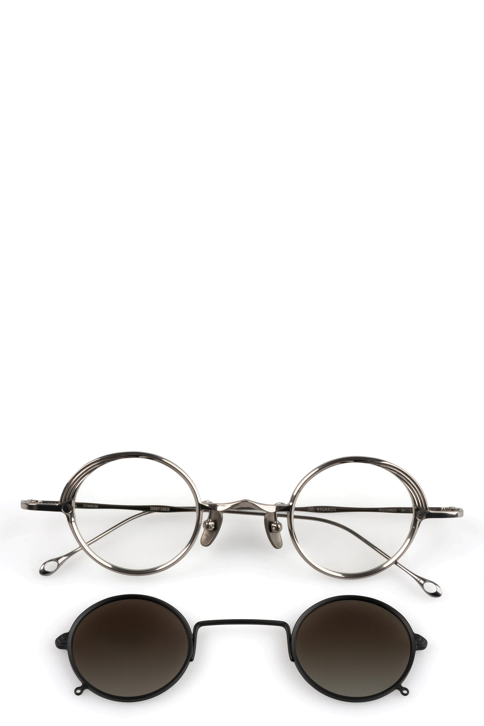 RG1008ZC Rigards x Ziggy Chen Clip sunglasses - Polished titanium / black clip / bronze gradient lens