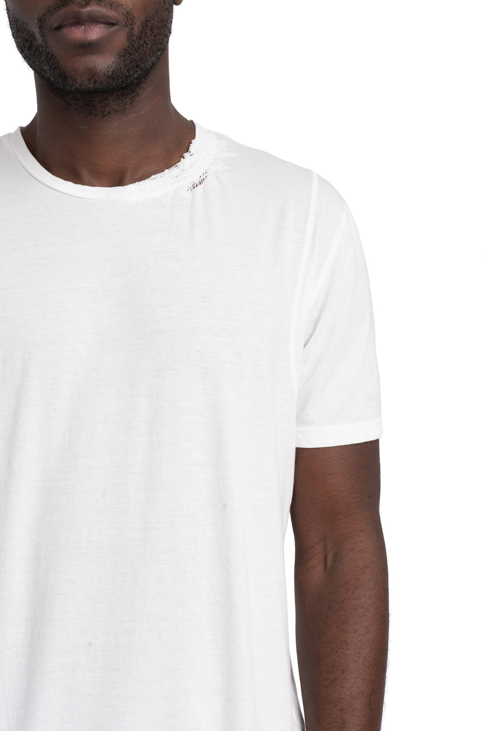 Embroidered neck t-shirt , White
