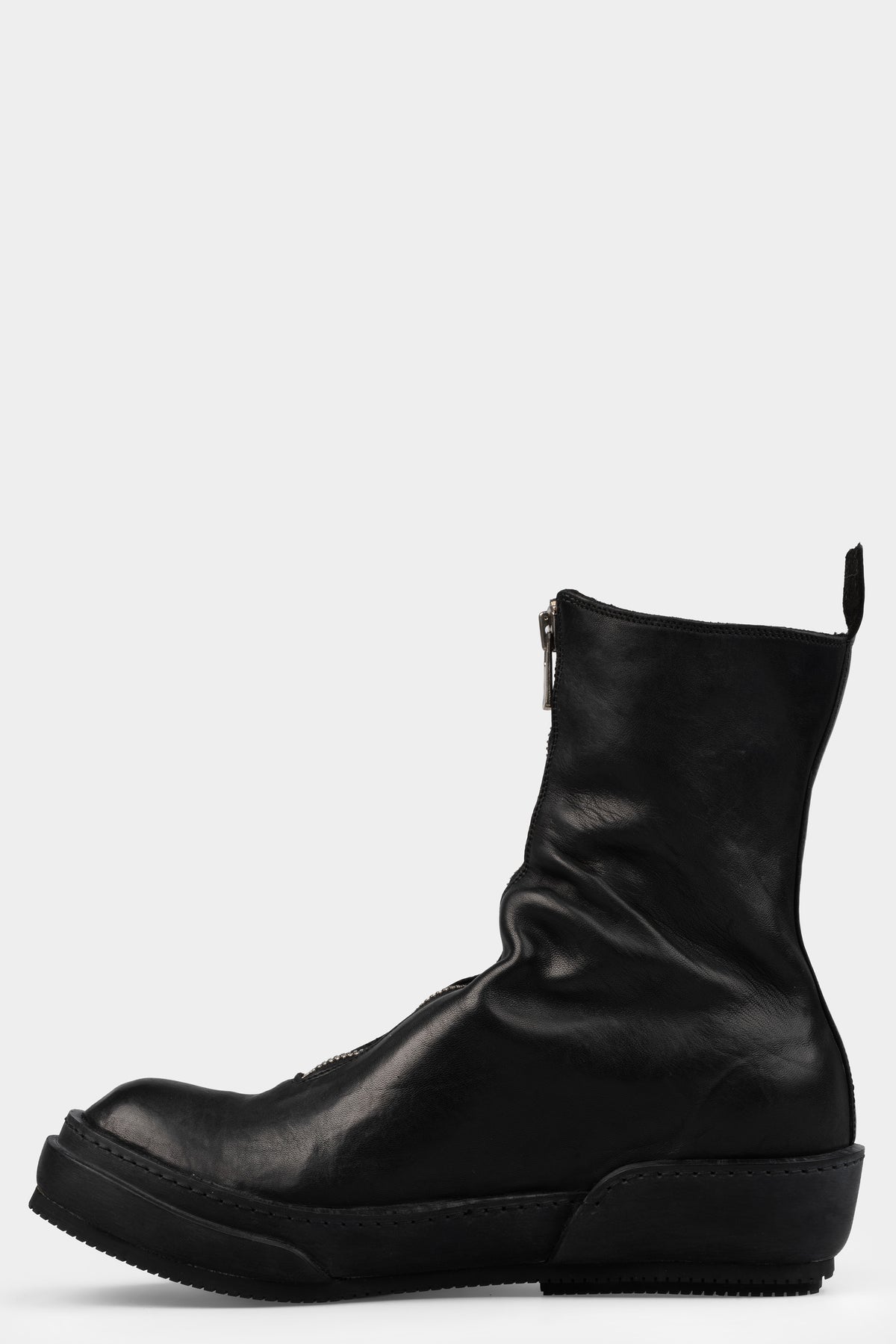 GUIDI PLS2 - Front zip leather sneakers, Black / Full Grain Horse, shot on table