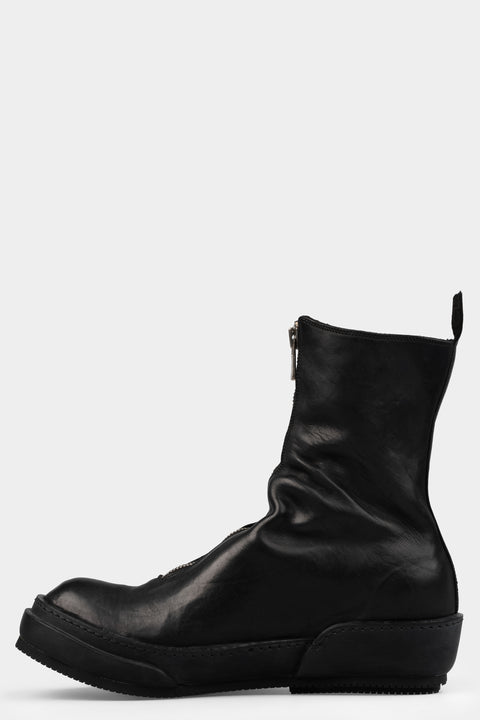 GUIDI PLS2 - Front zip leather sneakers, Black / Full Grain Horse, shot on table