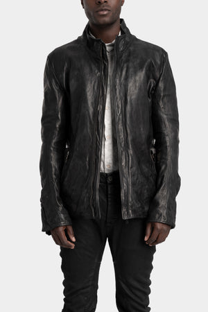 Incarnation | Standing collar double pocket leather jacket, 11-41857, front view on model