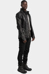 Standing collar double pocket leather jacket