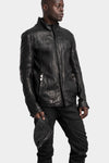 Standing collar double pocket leather jacket