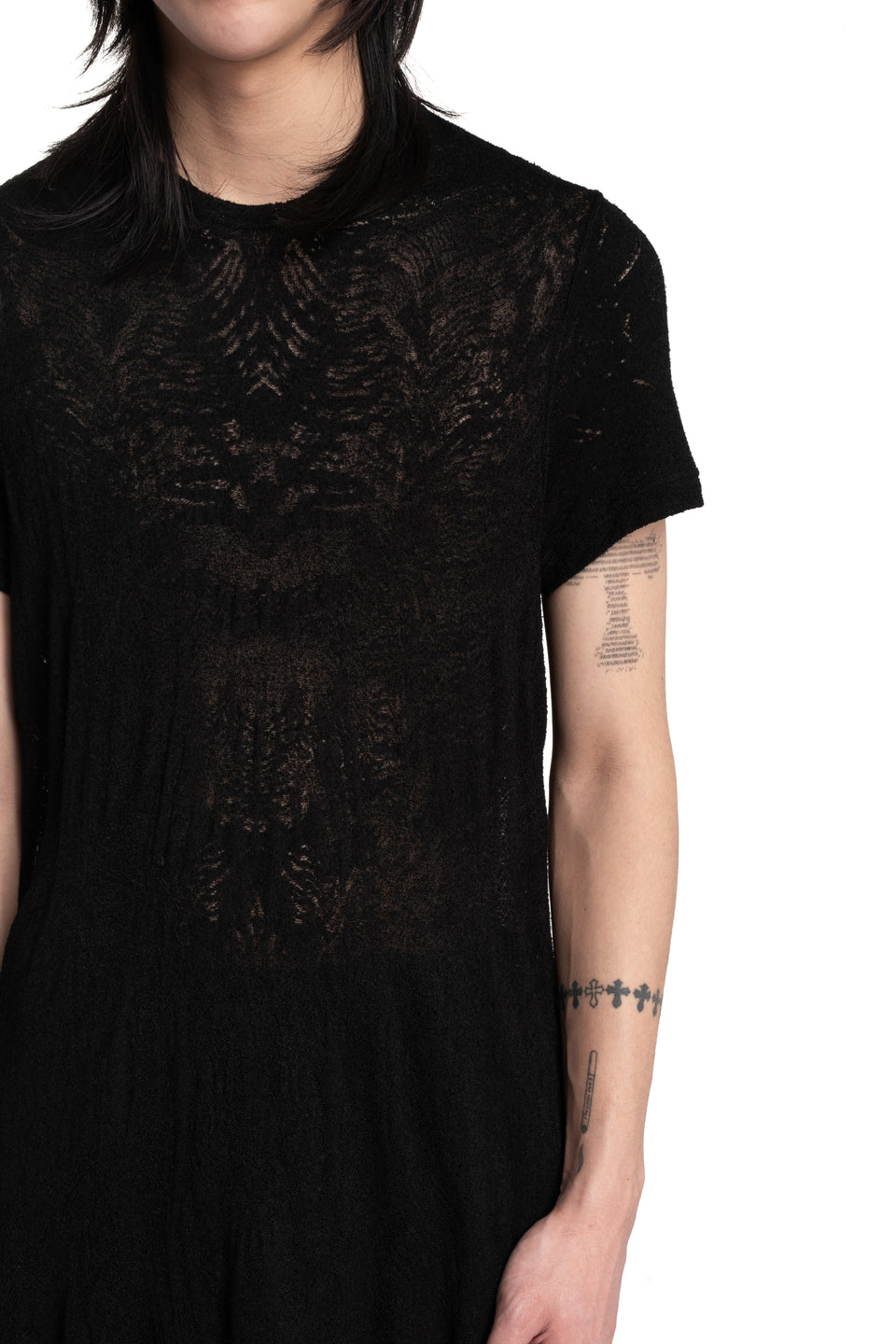 Lace Jacquard Longline T-Shirt