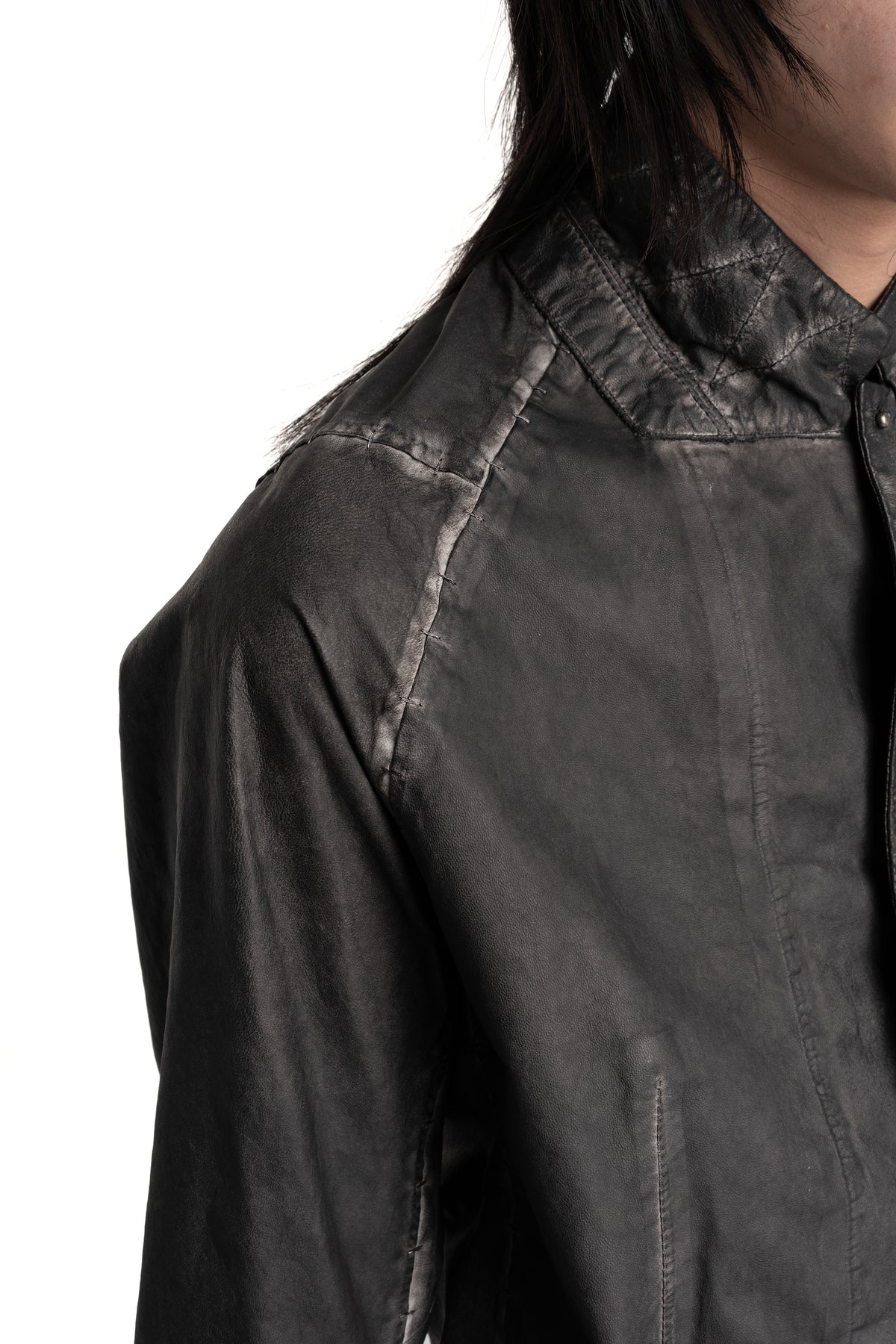 Isaac Sellam | SS26 - Raglan Sleeve Membrane Leather Blazer, Plomb DETENDU