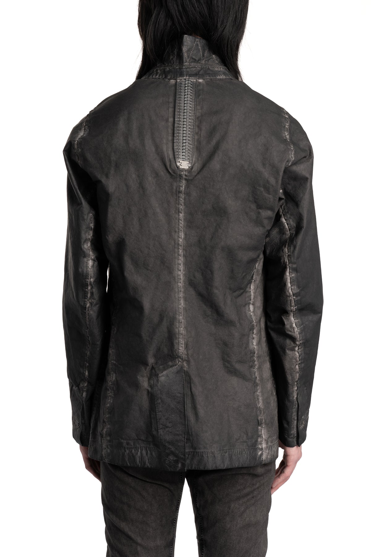 Isaac Sellam | SS26 - Raglan Sleeve Membrane Leather Blazer, Plomb DETENDU
