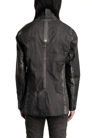 Isaac Sellam | SS26 - Raglan Sleeve Membrane Leather Blazer, Plomb DETENDU