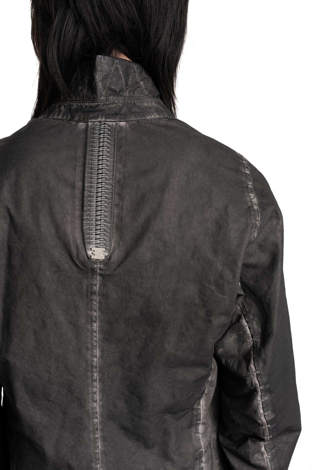 Isaac Sellam | SS26 - Raglan Sleeve Membrane Leather Blazer, Plomb DETENDU
