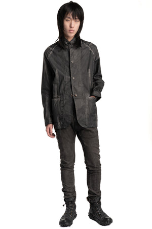 Isaac Sellam | SS26 - Raglan Sleeve Membrane Leather Blazer, Plomb DETENDU