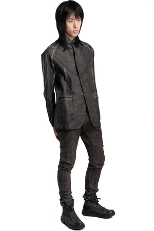 Isaac Sellam | SS26 - Raglan Sleeve Membrane Leather Blazer, Plomb DETENDU