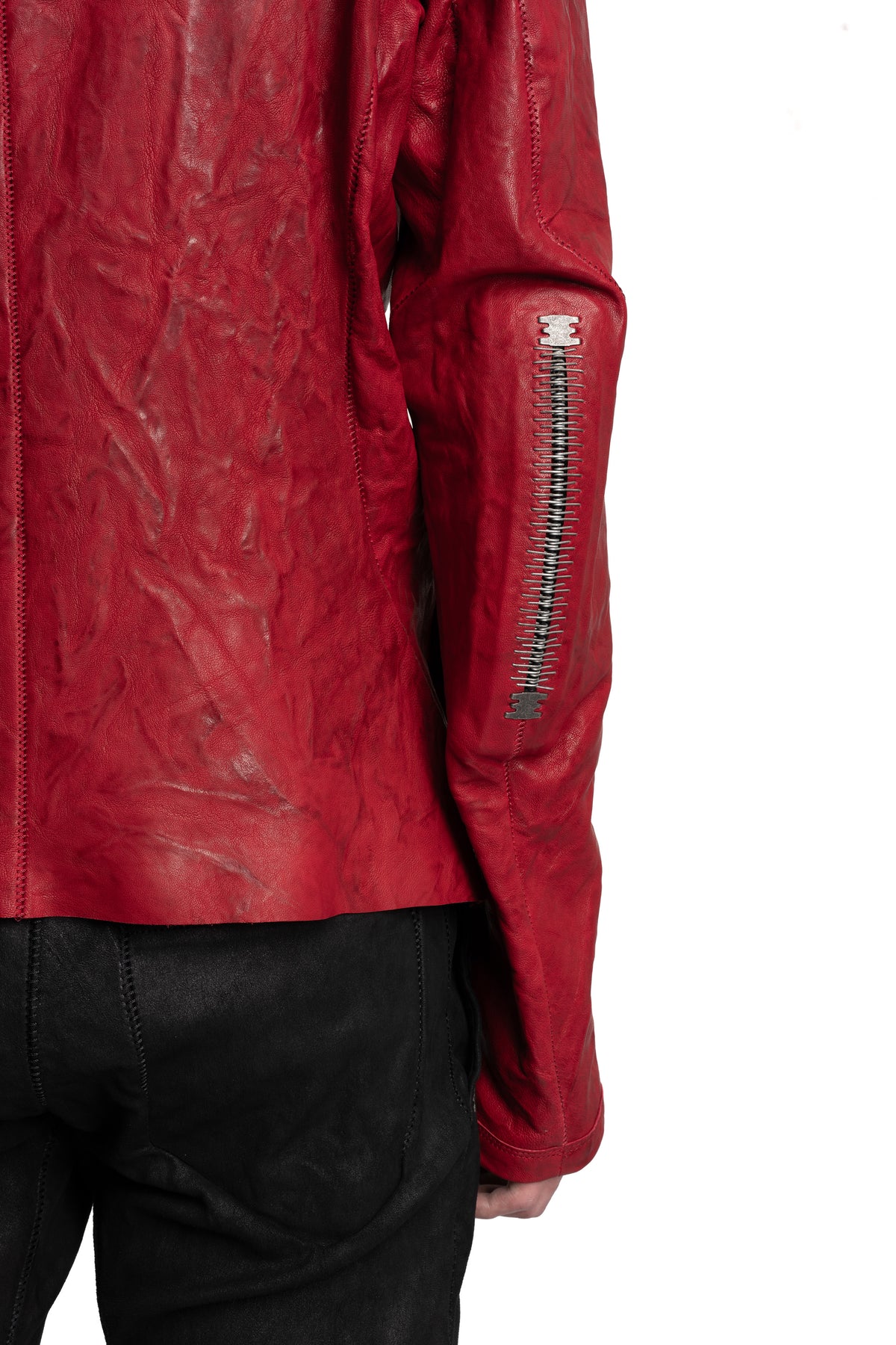 Isaac Sellam | SS26 - High Neck Lambskin Leather Jacket, Dirty Red IMPARABLE