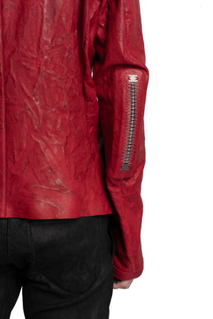 Isaac Sellam | SS26 - High Neck Lambskin Leather Jacket, Dirty Red IMPARABLE