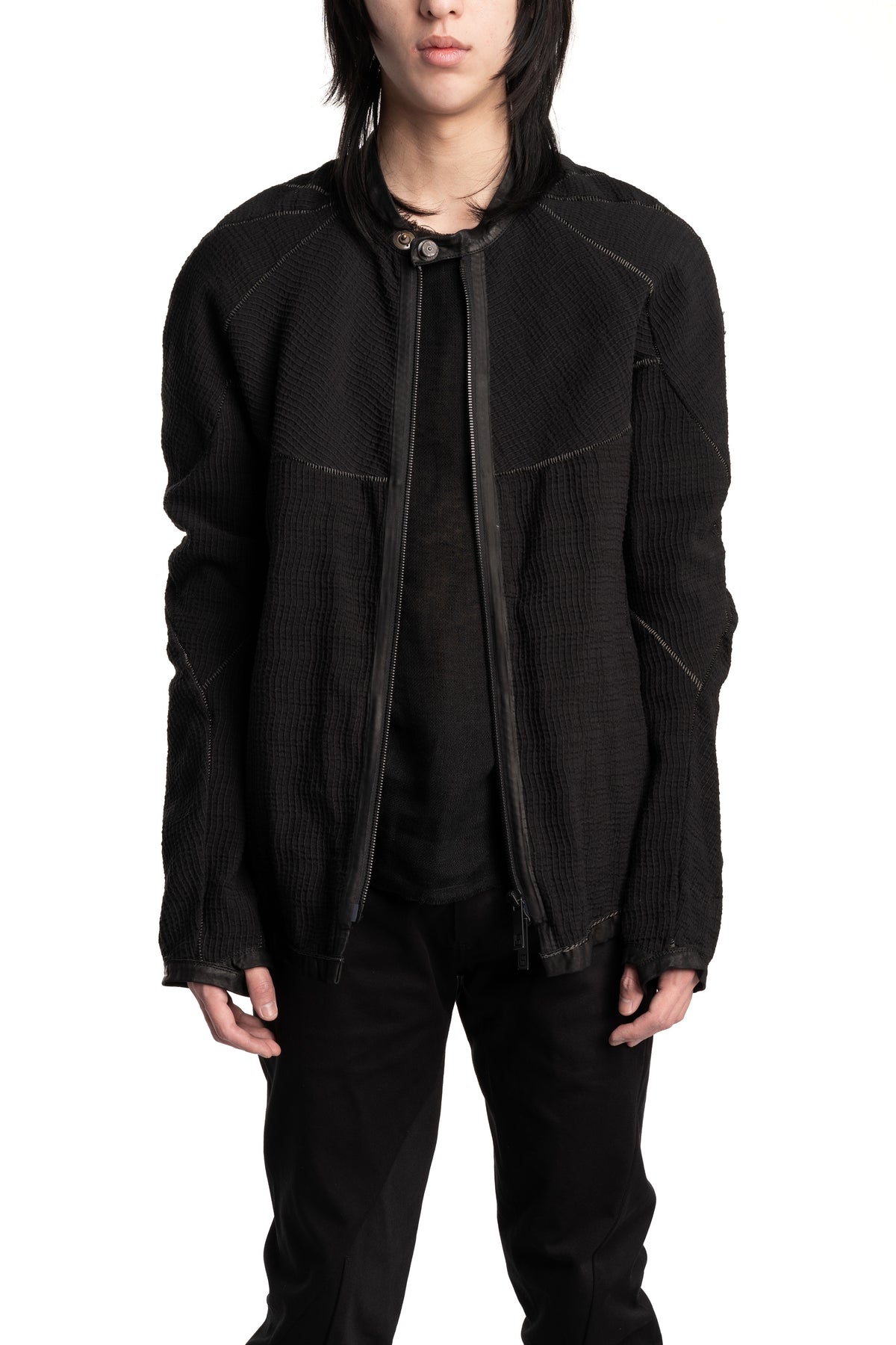 69 by Isaac Sellam | SS26 - Anatomical Pattern Structure Cotton Bomber Jacket, Black ANATOMIQUE