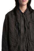 Blackmerle | SS26 - Binchotan Ink Washed Linen Washi Cargo Bomber, 261-J05-353BC