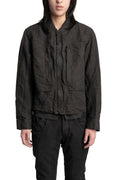 Blackmerle | SS26 - Binchotan Ink Washed Linen Washi Cargo Bomber, 261-J05-353BC