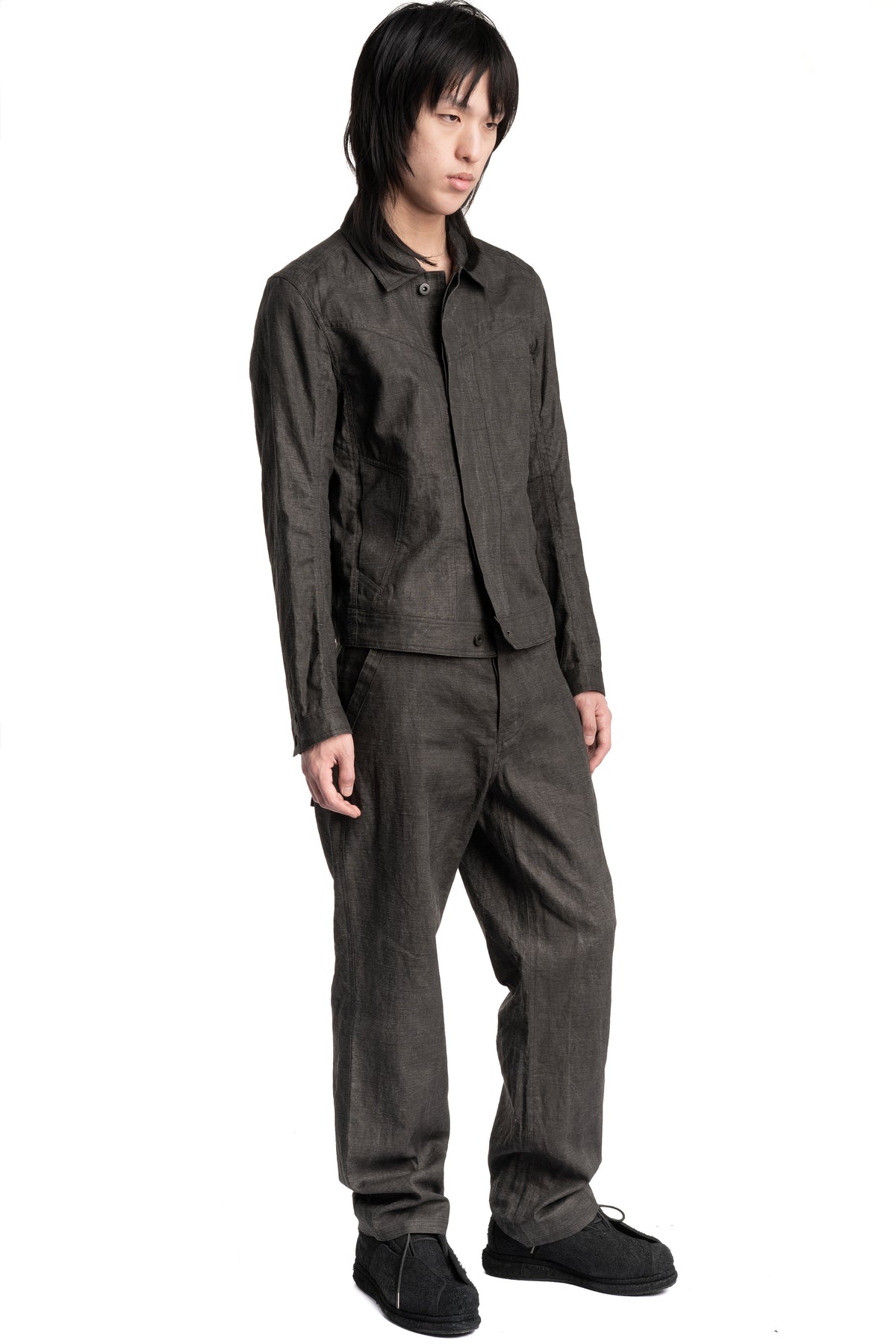 Blackmerle | SS26 - Ink-Coated Flax Trousers, 261-B02-500IC