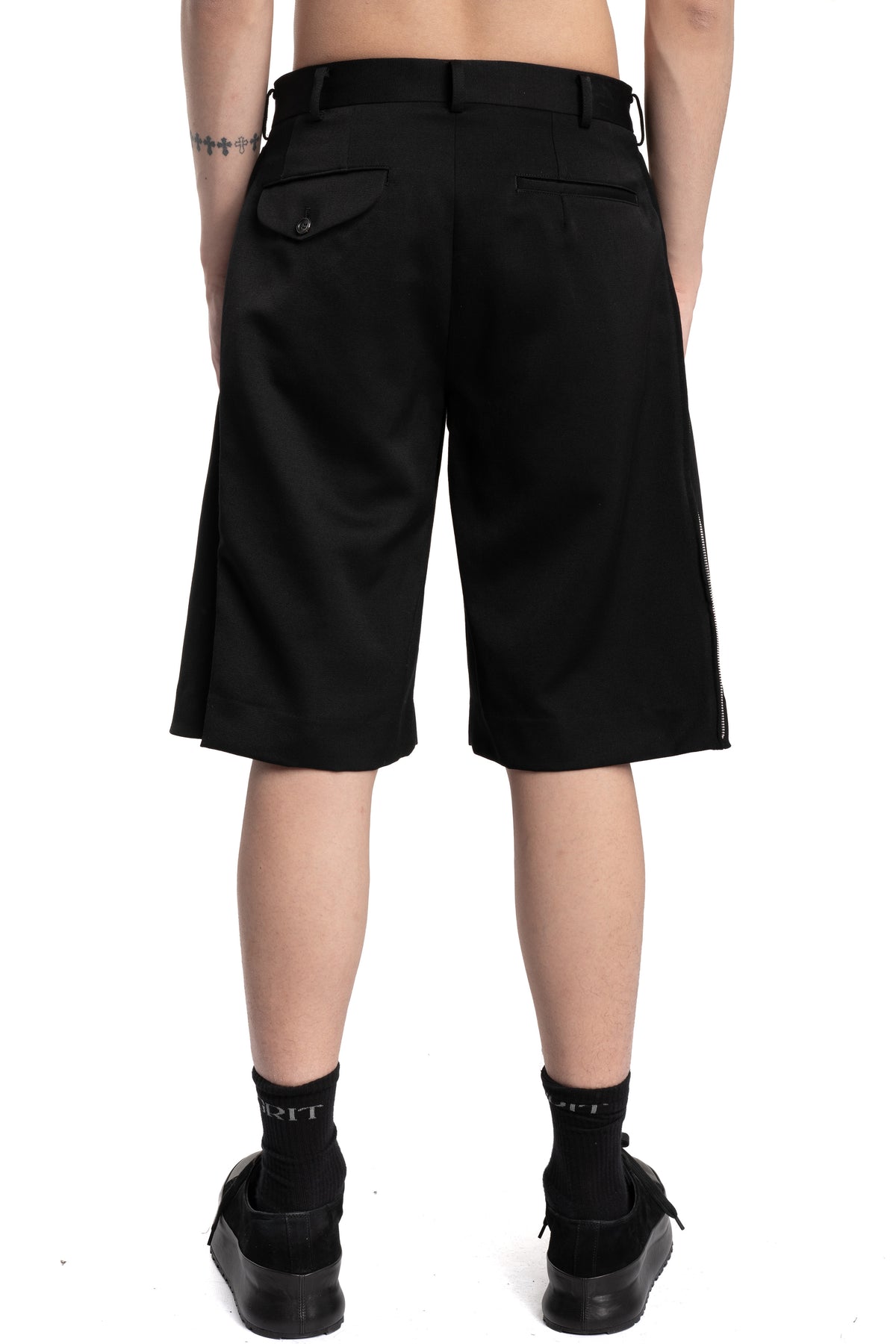 Wool gabardine side zip shorts