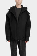 Layered oversized wool blend hooded jacket