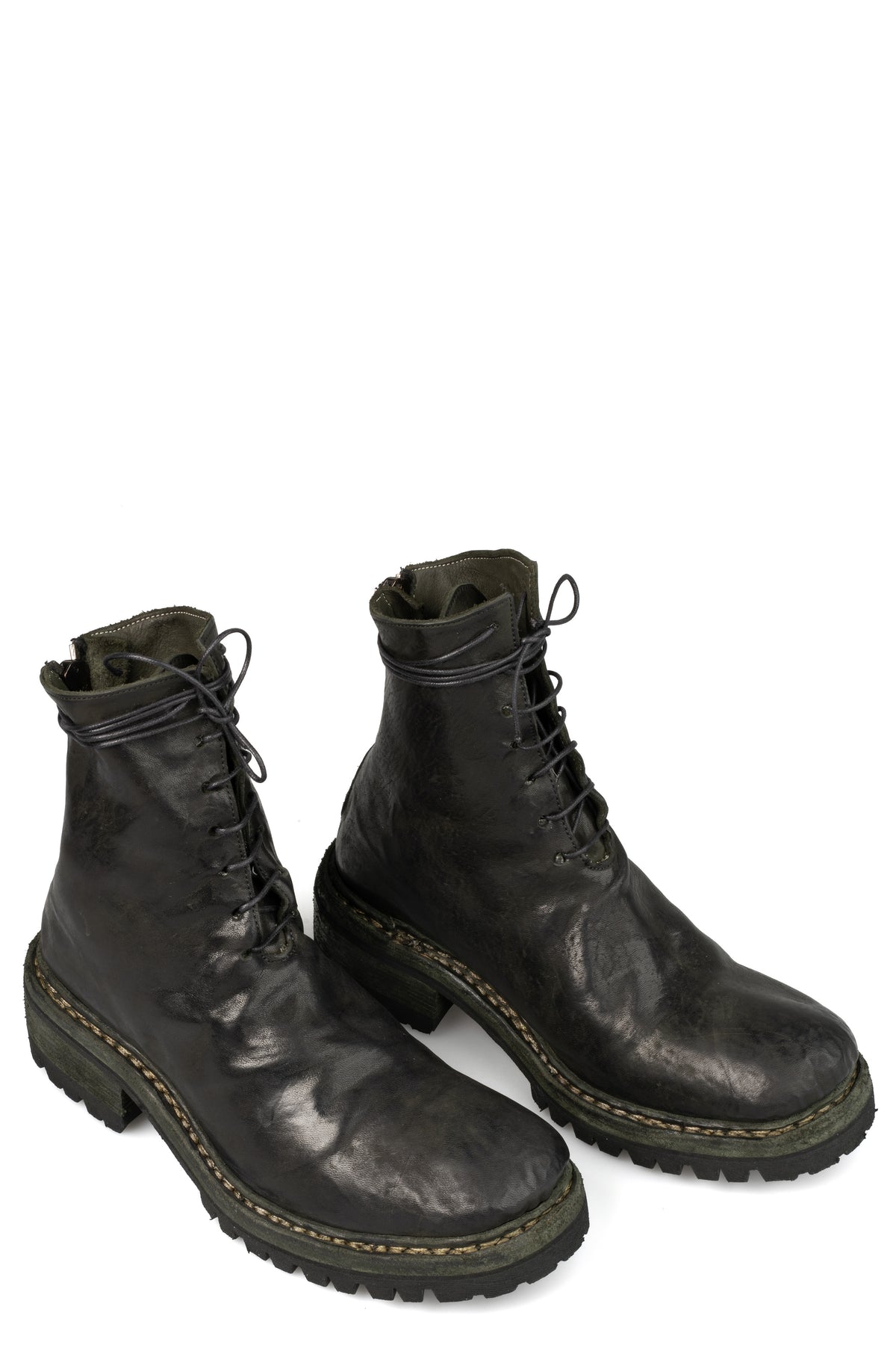 Incarnation | Back zip laced leather boots, Muted Green 11V-71137-VB