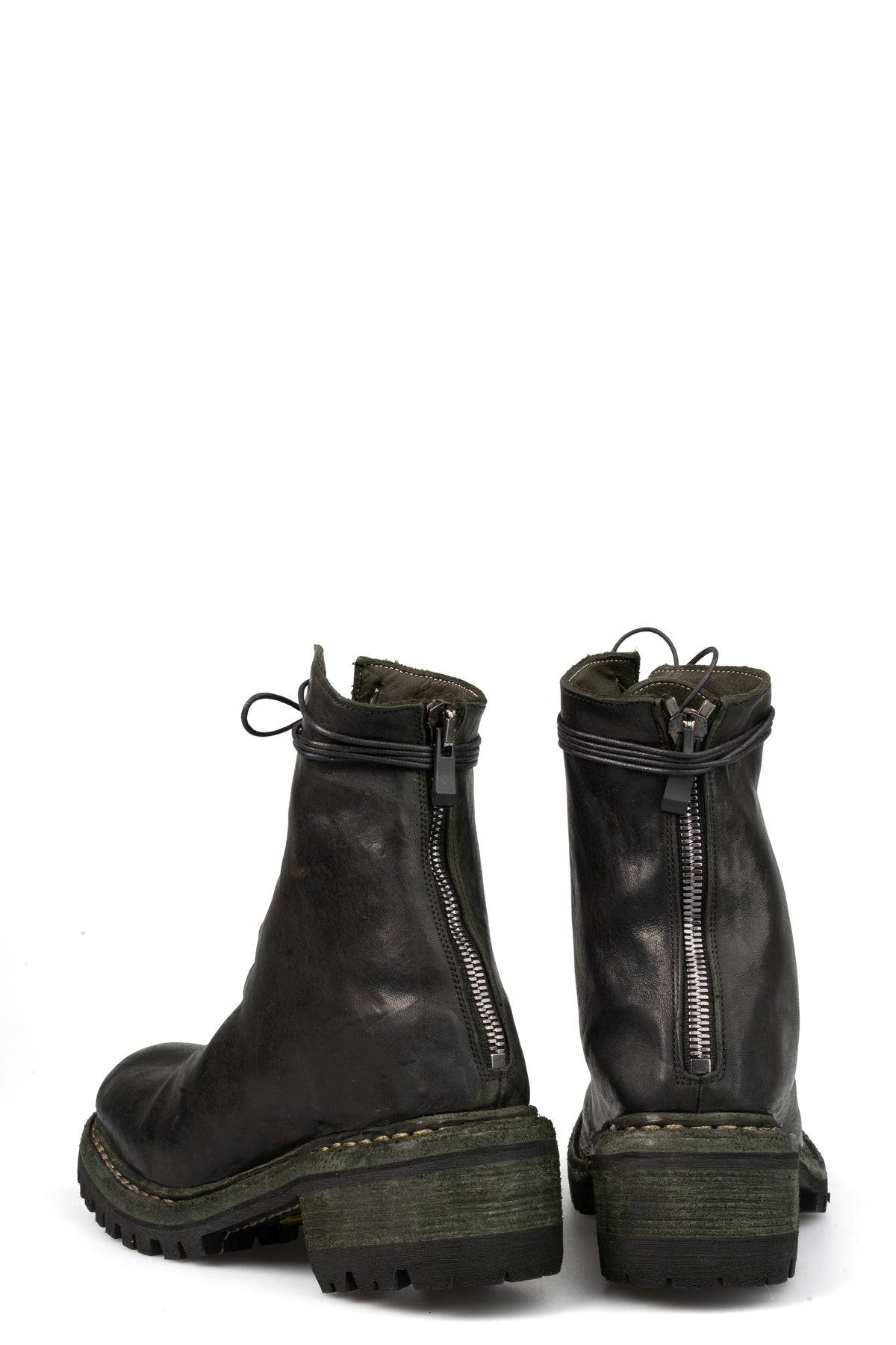 Incarnation | Back zip laced leather boots, Muted Green 11V-71137-VB