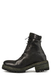 Back zip laced leather boots, Muted Green