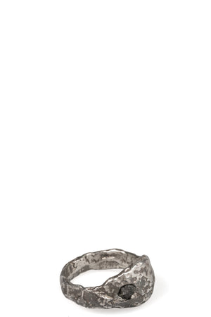 Signet silver ring with black diamond