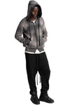 Hooded Zip Jacket, Grey Stone Wash Spray