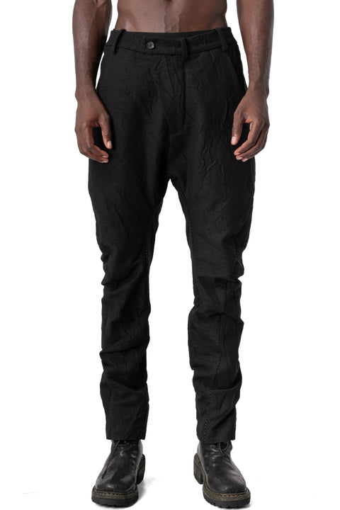 Masnada | AW26 - Wool and linen baggy stitched trousers, Black M3733, front view on model