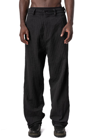 Masnada | AW26 - Stretch corrugated cotton wide-leg pants, Black M3744, front view on model