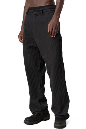 Stretch corrugated cotton wide-leg pants, Black
