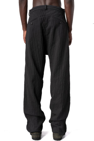 Stretch corrugated cotton wide-leg pants, Black