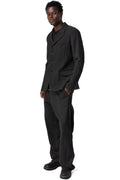Stretch corrugated cotton wide-leg pants, Black