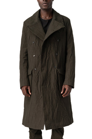 Masnada | AW26 - Crushed wool and linen pocket coat, Mocha M3730, front view on model