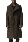 Double-breasted crushed wool and linen pocket coat, Mocha