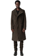 Crushed wool and linen baggy stitched trousers, Mocha