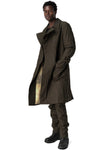 Double-breasted crushed wool and linen pocket coat, Mocha