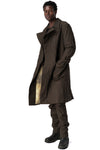 Double-breasted crushed wool and linen pocket coat, Mocha