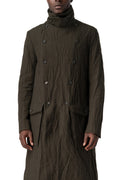 Double-breasted crushed wool and linen pocket coat, Mocha