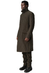 Double-breasted crushed wool and linen pocket coat, Mocha