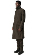 Double-breasted crushed wool and linen pocket coat, Mocha