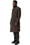 Double-breasted crushed wool and linen pocket coat, Mocha